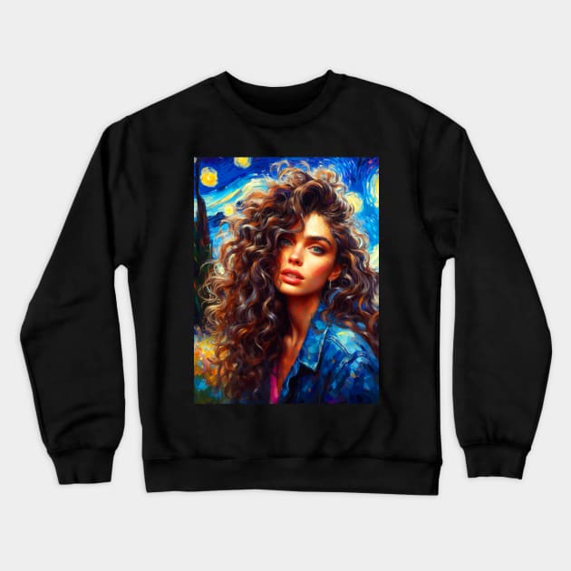 OLIVIA in starry night Crewneck Sweatshirt by FUN GOGH